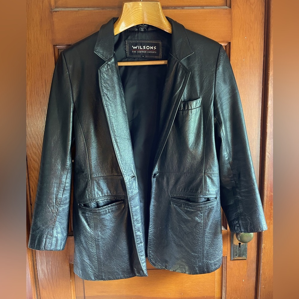Vintage Wilsons Black Leather peacoat cut